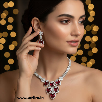 Red Crystal Bridal Necklace Set for Women – Wedding & Party Jewelry