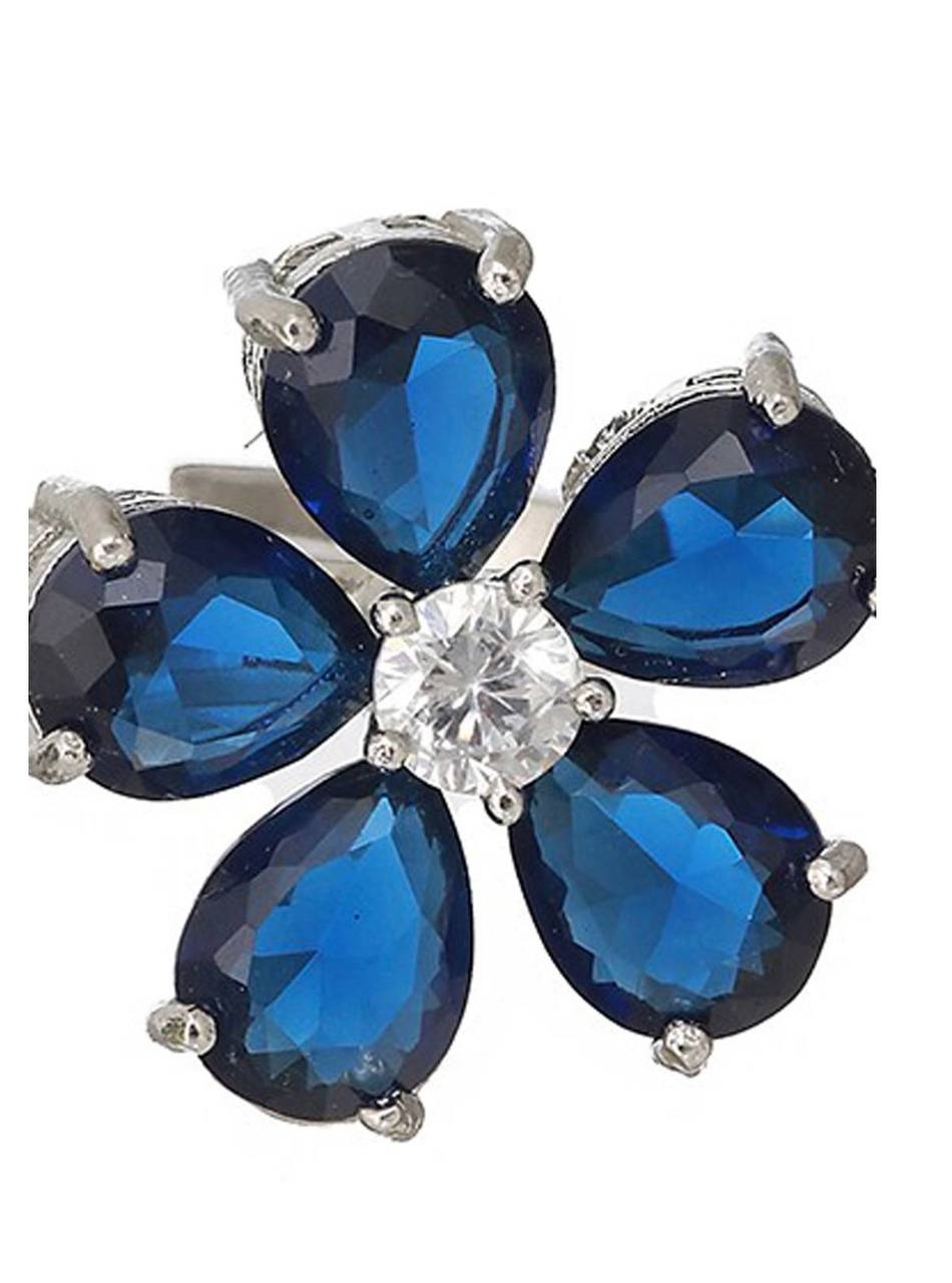 Blue Floral Gemstone Adjustable Finger Ring for Women