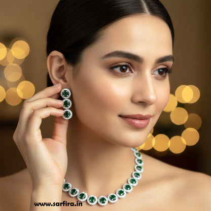 Green Stone Round Halo Necklace