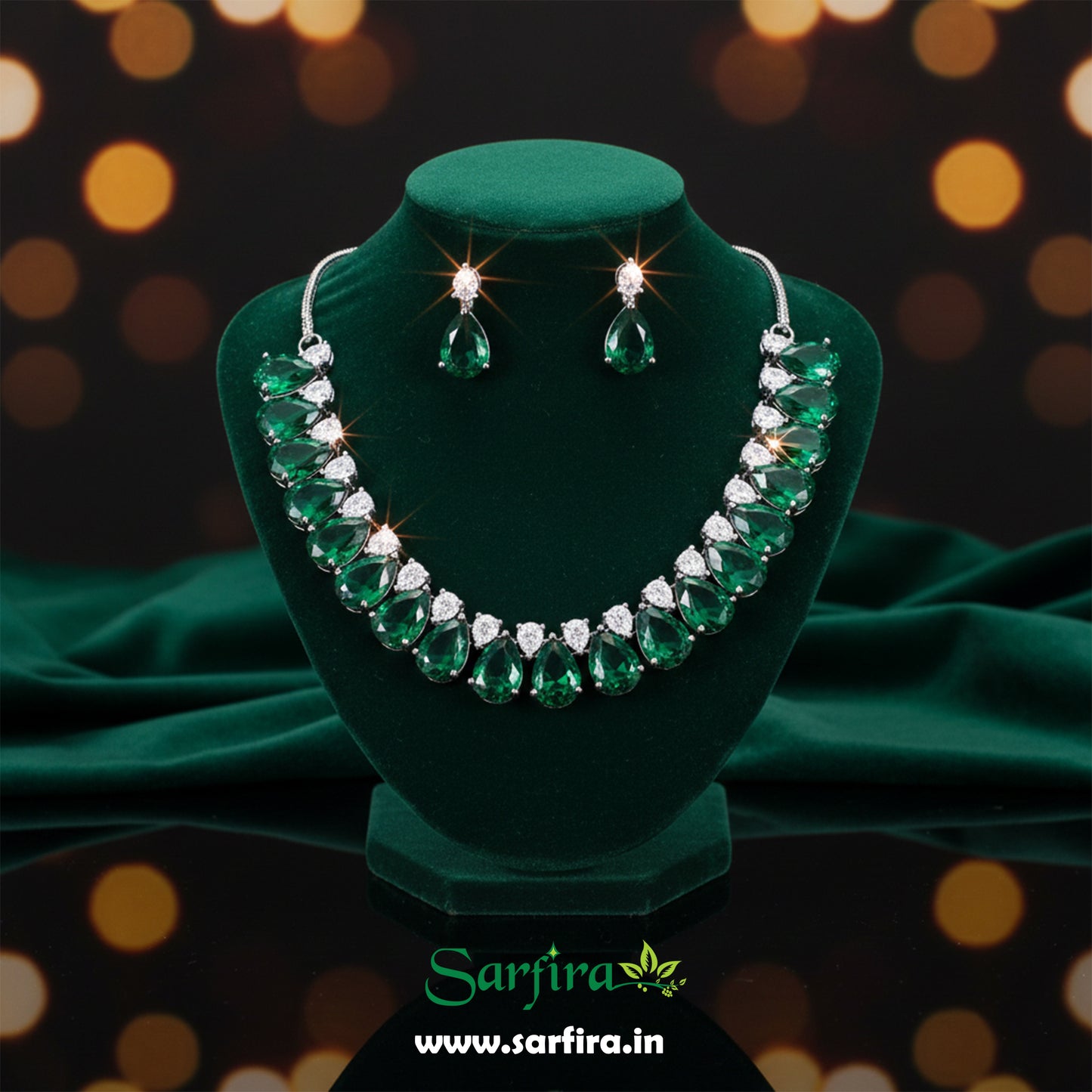 Green Stone AD Tear Drop Necklace