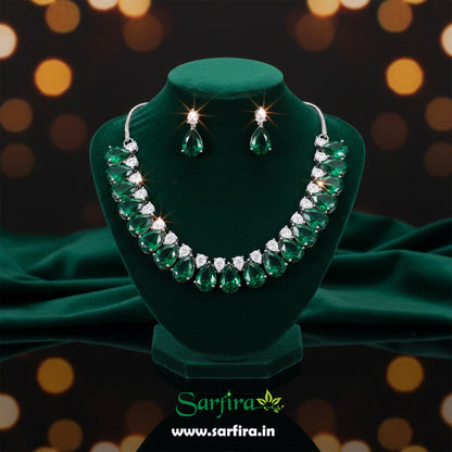 Green Stone AD Tear Drop Necklace