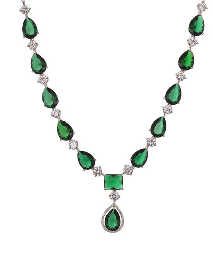 American Diamond Big Drop Wedding Necklace (Green)