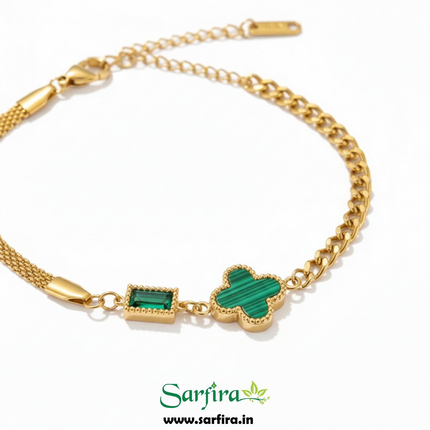 Green Flower Mini Square Stone Bracelet