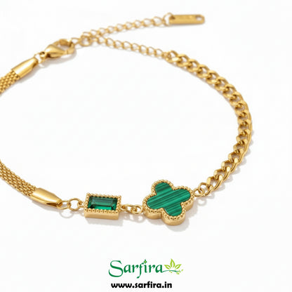 Green Flower Mini Square Stone Bracelet