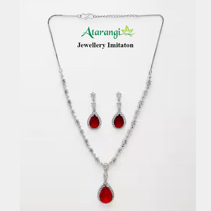 Elegant Ruby Red Teardrop Necklace Set with CZ Stones – Bridal & Party Wear