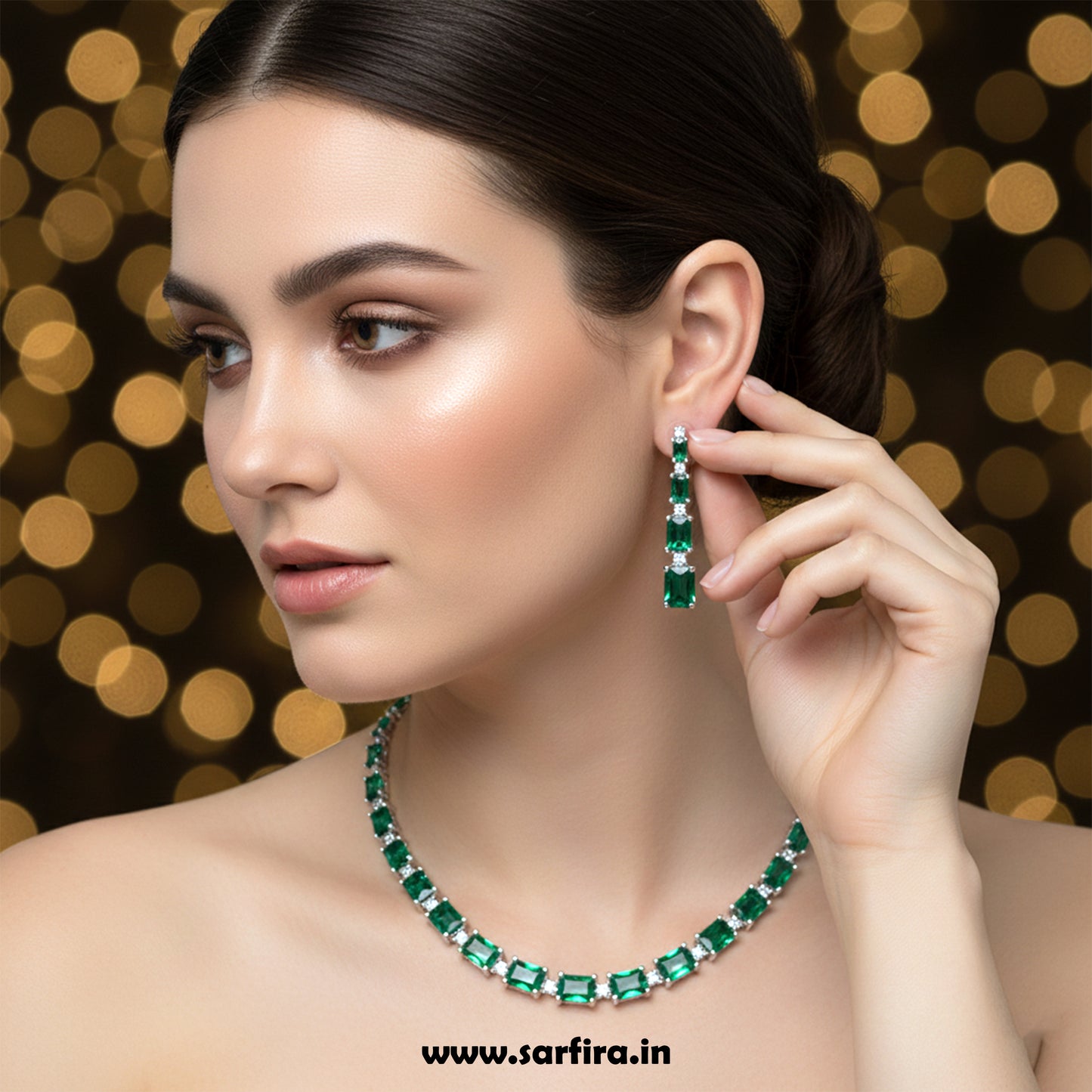 Green Stone AD Rectangle Cut Choker Set