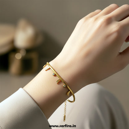 Leaf & CZ Snake Chain Bracelet