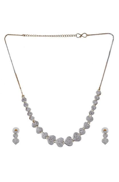Luxury Heart Shape Jewelry Set – Silver & Gold Tone Necklace, Bracelet, Earrings & Ring