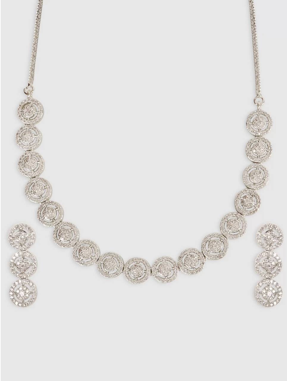 Silver Round Shape Necklace Set – Elegant Bridal & Party Jewelry