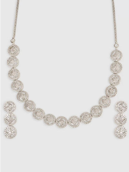 Silver Round Shape Necklace Set – Elegant Bridal & Party Jewelry