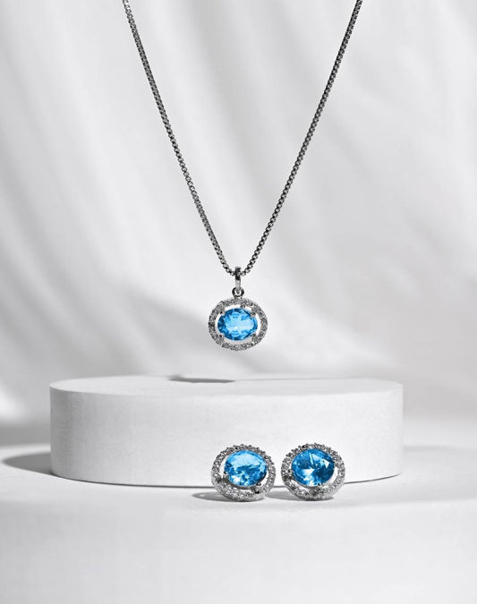 Atarangi Blue Crystal Pendant & Earring Set – Stylish Jewelry for Women