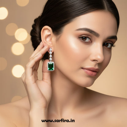 Green Stone AD Rectangle Drop Necklace