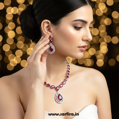 Red Stone Tear Drop Bridal & Party Wear Necklace