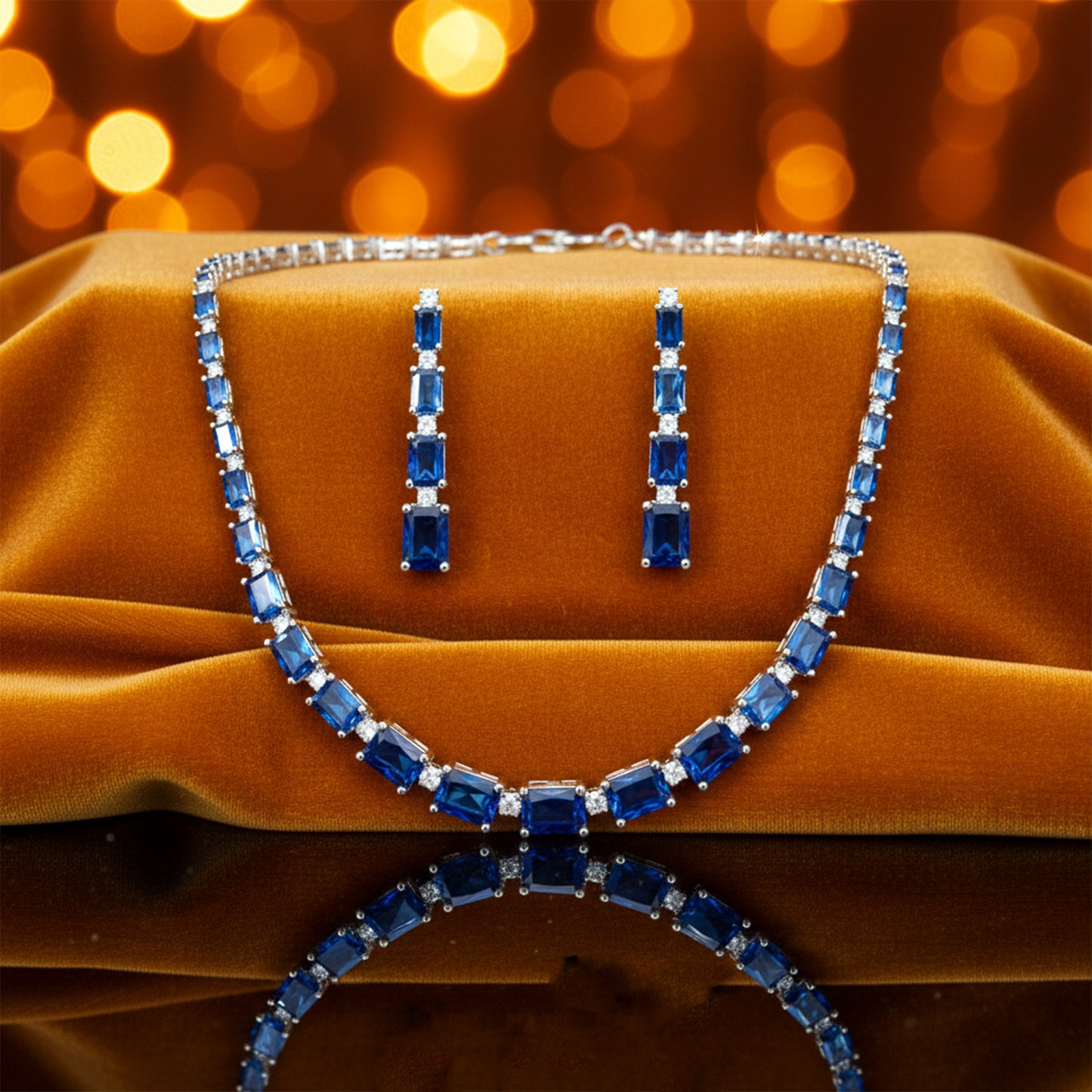 Blue Stone Rectangle Choker Set