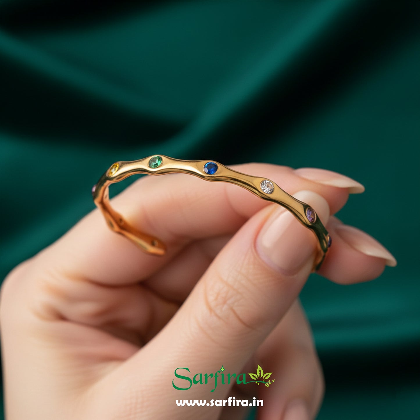 Multi-Color Stone Open Kada Bracelet