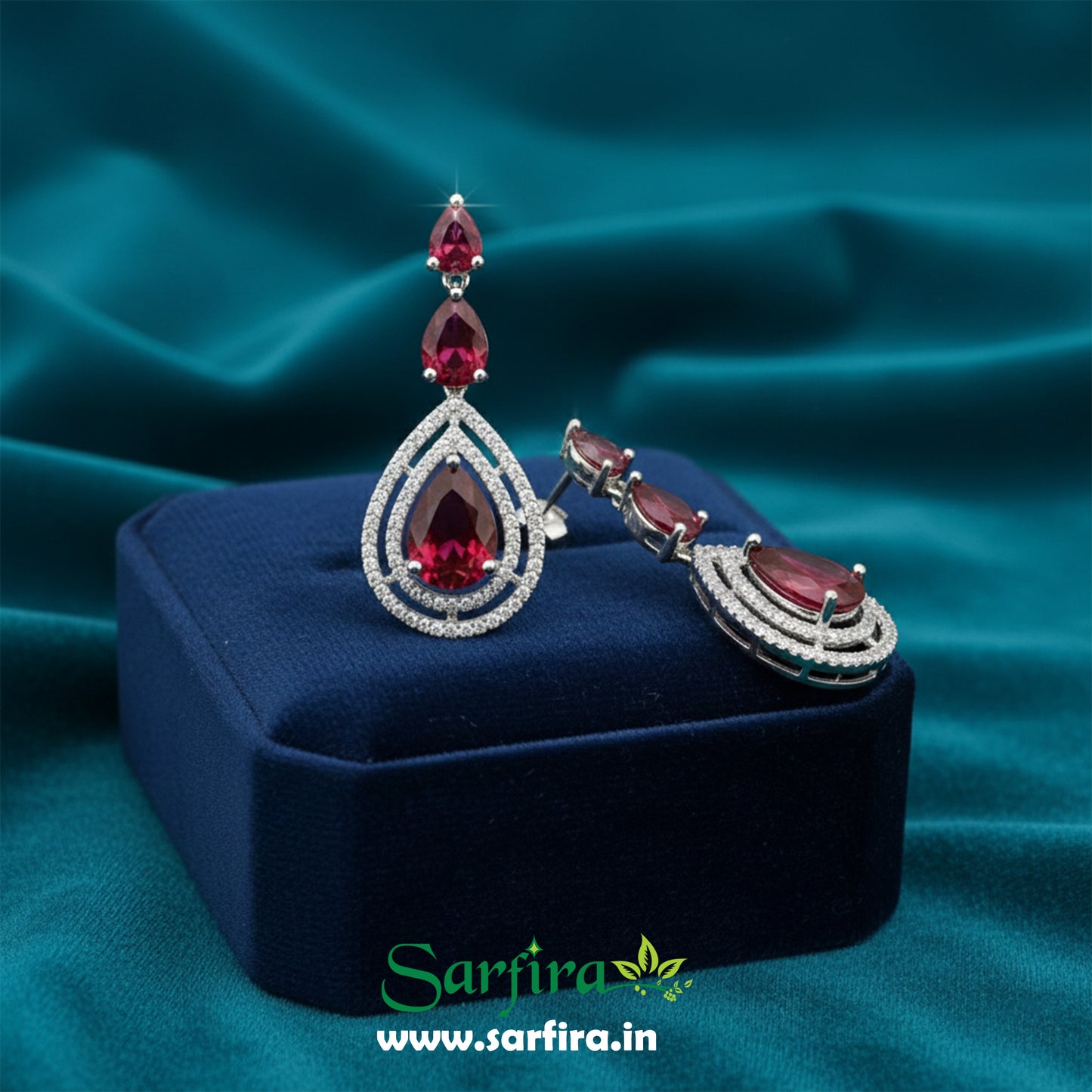 Red Stone Tear Drop Bridal & Party Wear Necklace