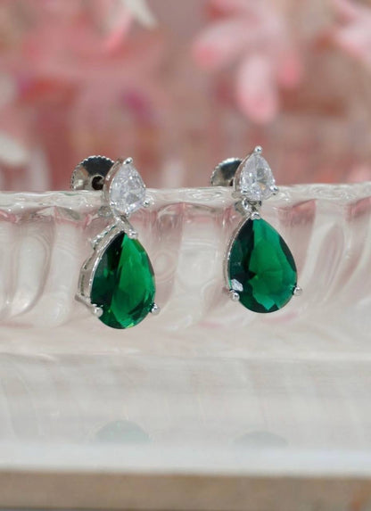 Green Stone AD Tear Drop Necklace