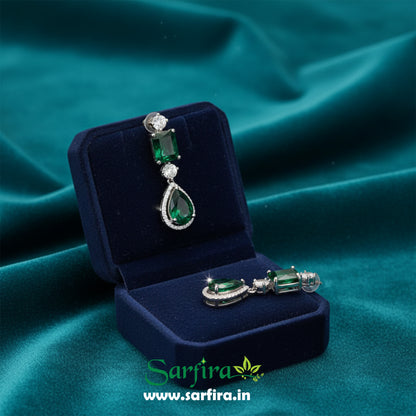 American Diamond Big Drop Wedding Necklace (Green)