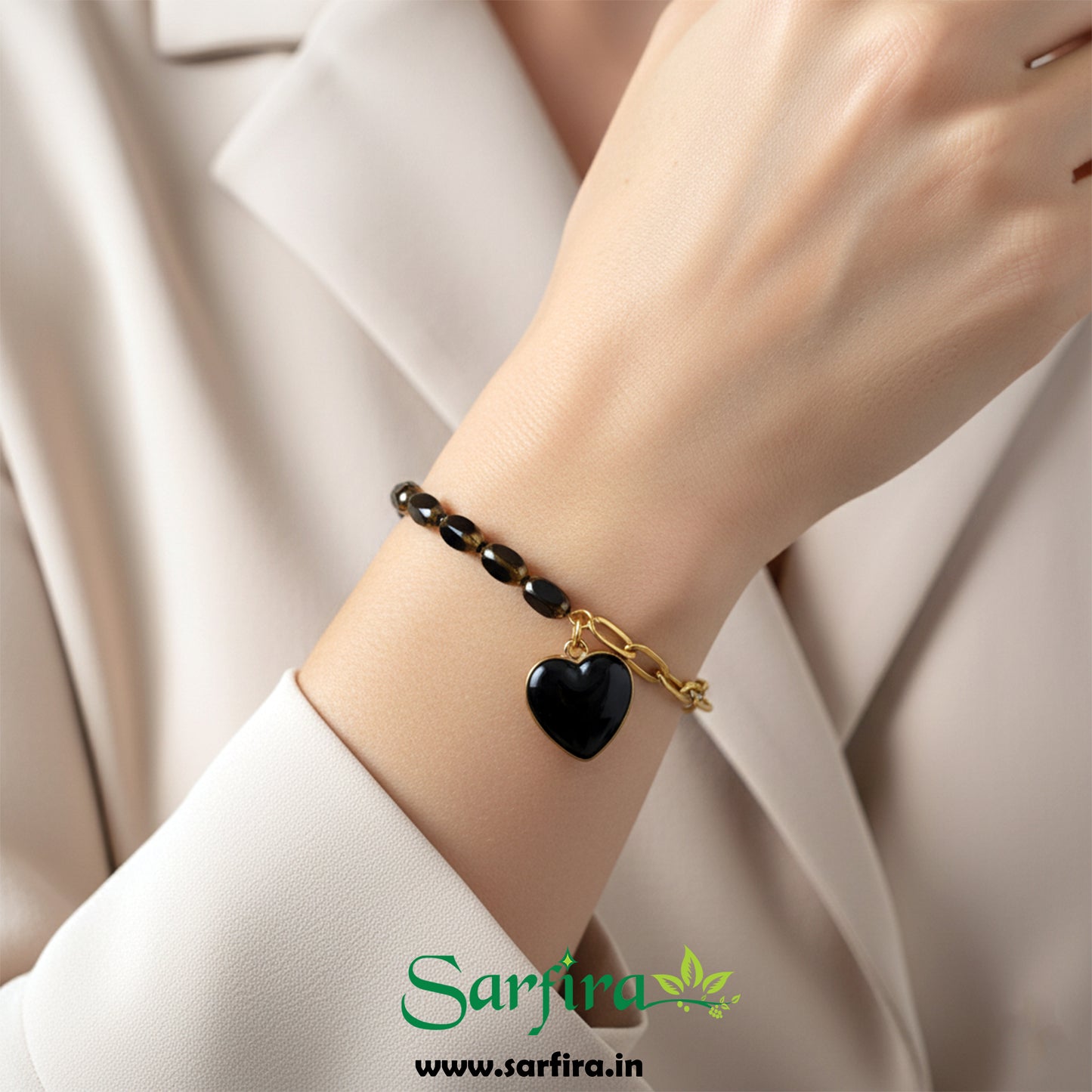 Two Side Black & Gold Heart Bracelet