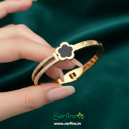 Black Flower Split Band Kada