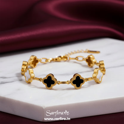 Black & White Clover Station Link Bracelet