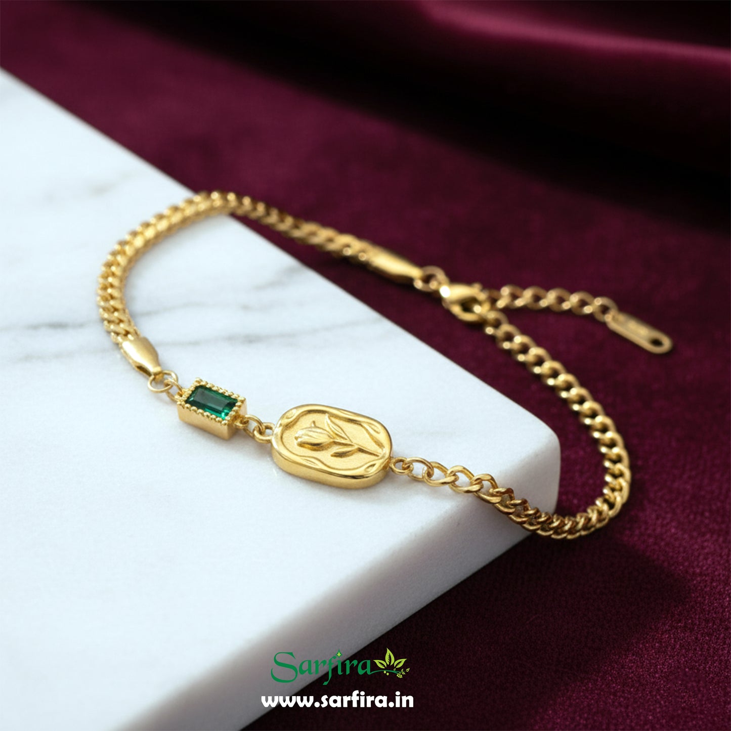 Green Stone Gold Flower Bracelet