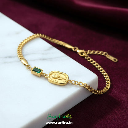 Green Stone Gold Flower Bracelet