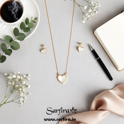 Anti-Tarnish Gold Heart Necklace & Stud Earring Set