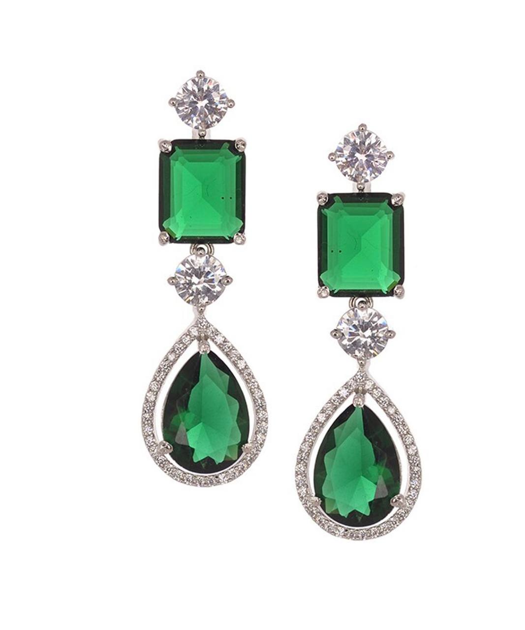 American Diamond Big Drop Wedding Necklace (Green)