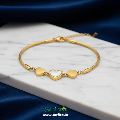 Gold MOP & Triple Heart Snake Chain Bracelet