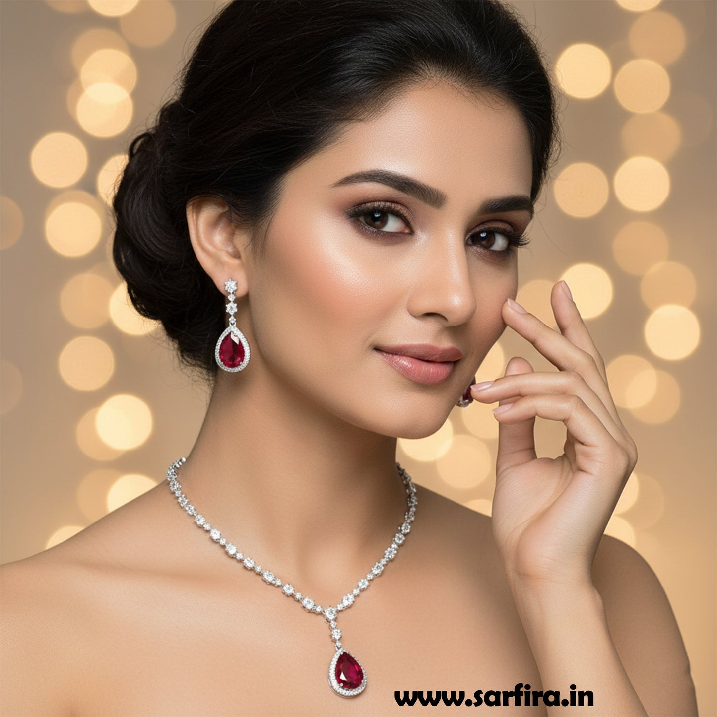 Red Stone AD Big Drop Statement Necklace