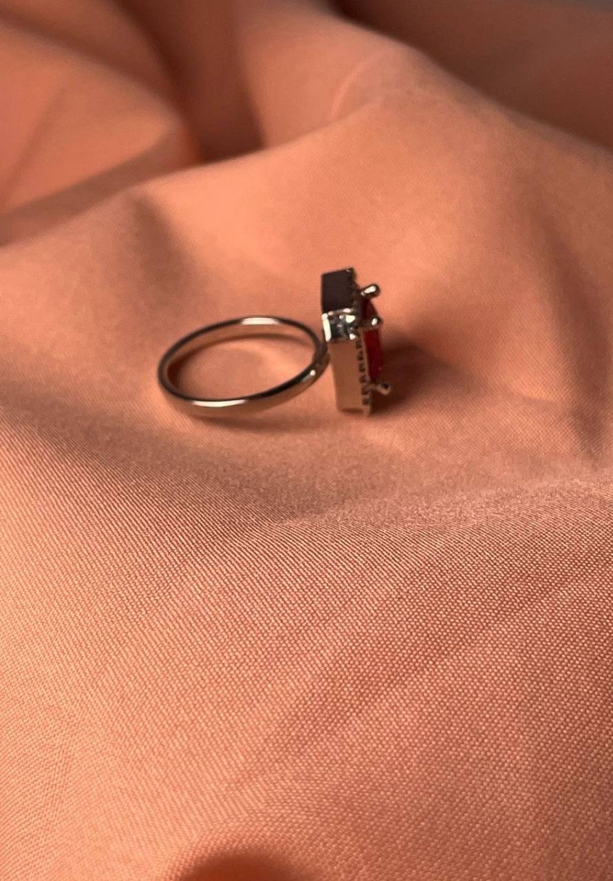 Red Stone Halo Diamond Ring for Women