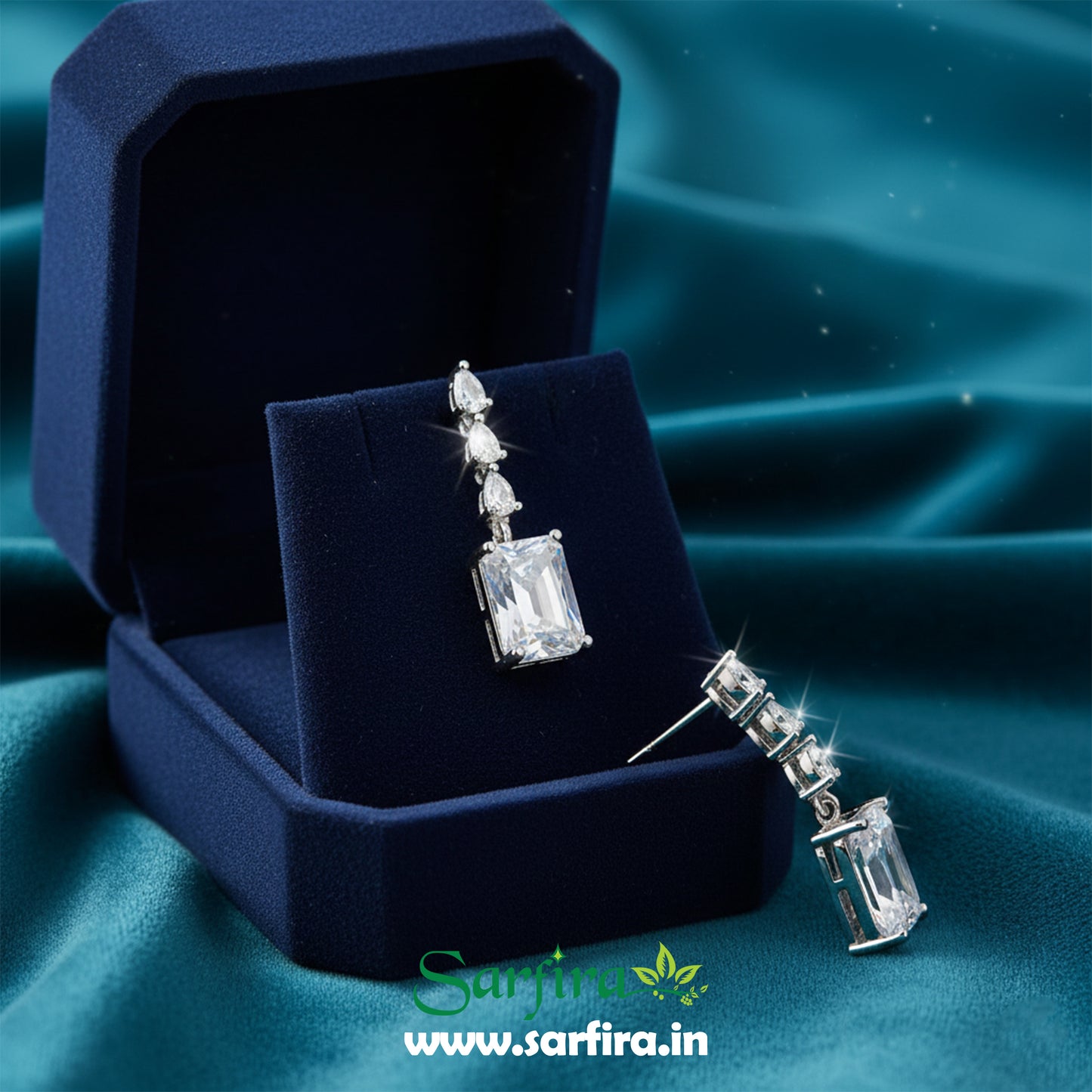 White American Diamond Rectangle Pendant Necklace