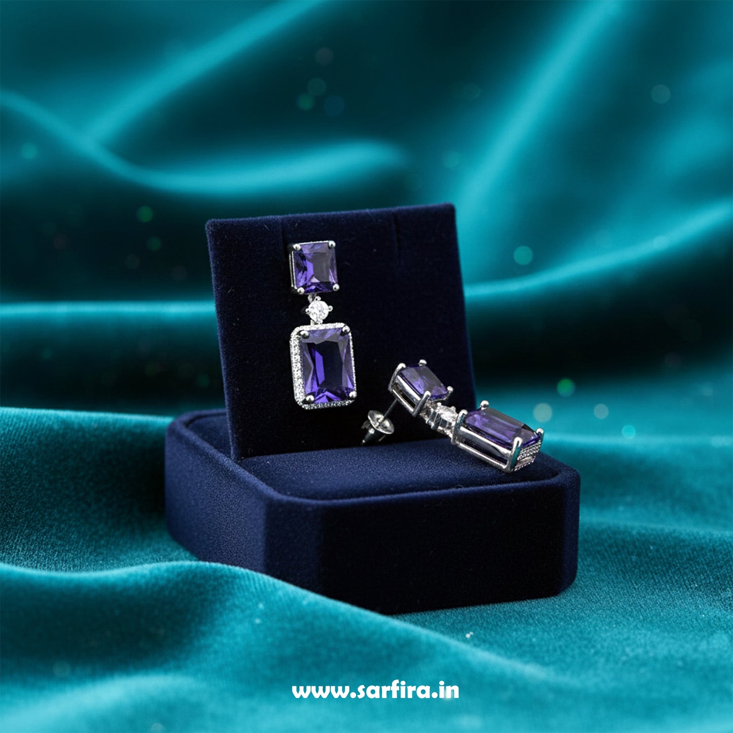 Purple Stone Rectangle Drop Necklace