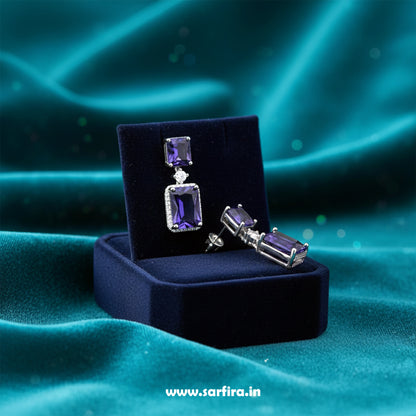 Purple Stone Rectangle Drop Necklace