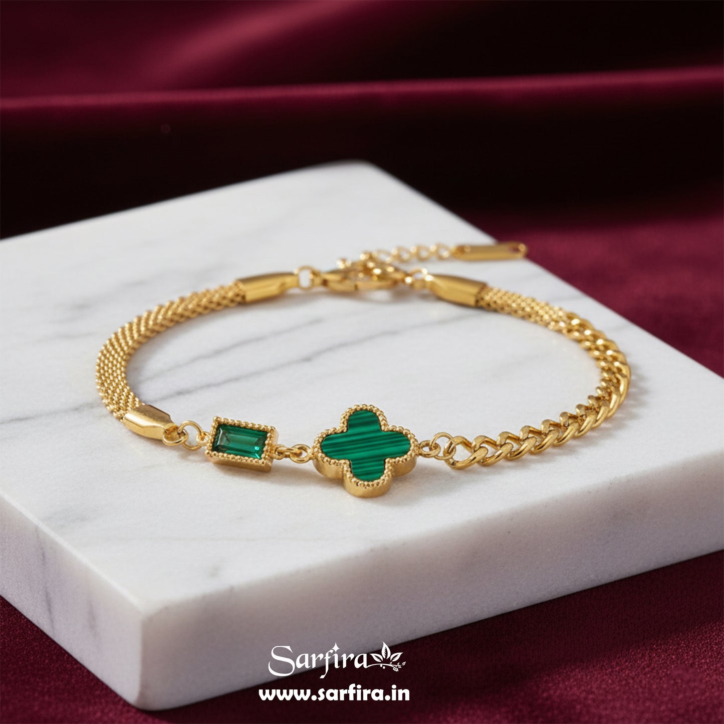Green Flower Mini Square Stone Bracelet