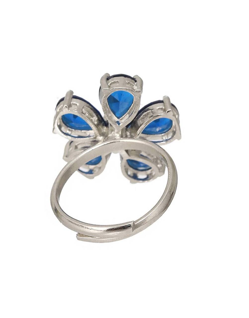 Blue Floral Gemstone Adjustable Finger Ring for Women