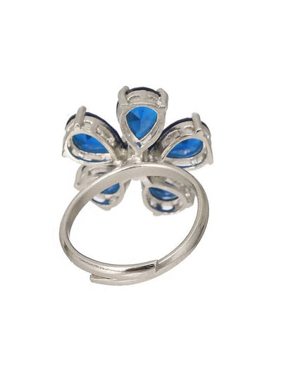 Blue Floral Gemstone Adjustable Finger Ring for Women