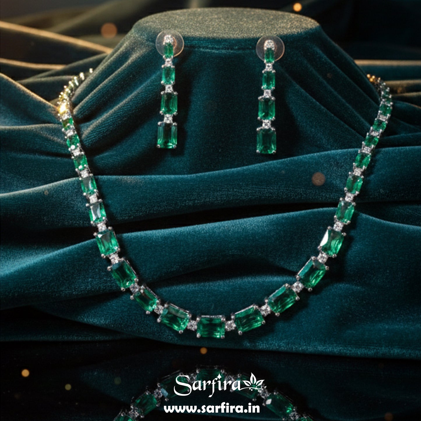 Green Stone AD Rectangle Cut Choker Set