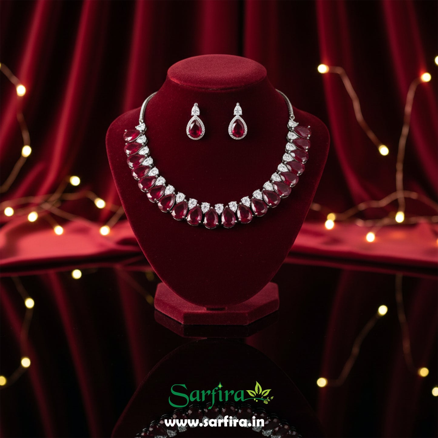 Red Stone Tear Drop Choker Necklace