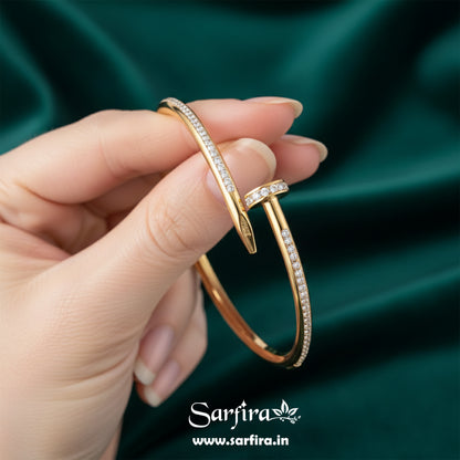 Gold CZ Studded Nail Kada Bracelet