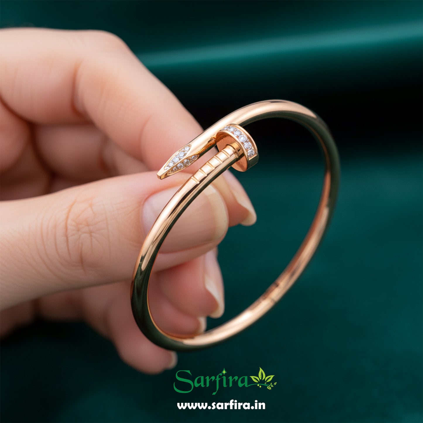 Gold CZ Studded Nail Kada Bracelet