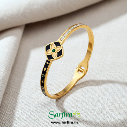 Black Enamel Flower Kada Bracelet