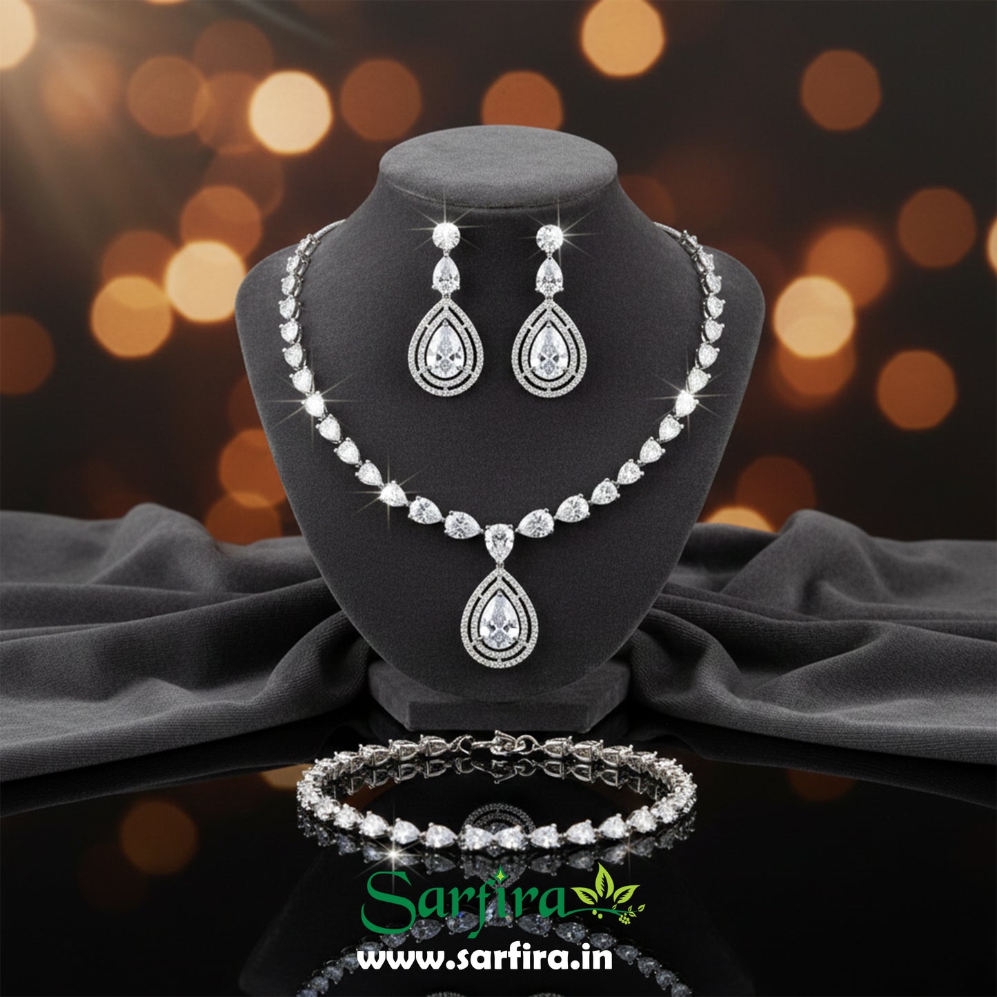 White Stone Bridal Necklace Set with Earrings – Elegant Wedding & Party Jewelry