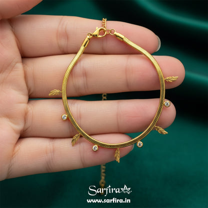 Leaf & CZ Snake Chain Bracelet