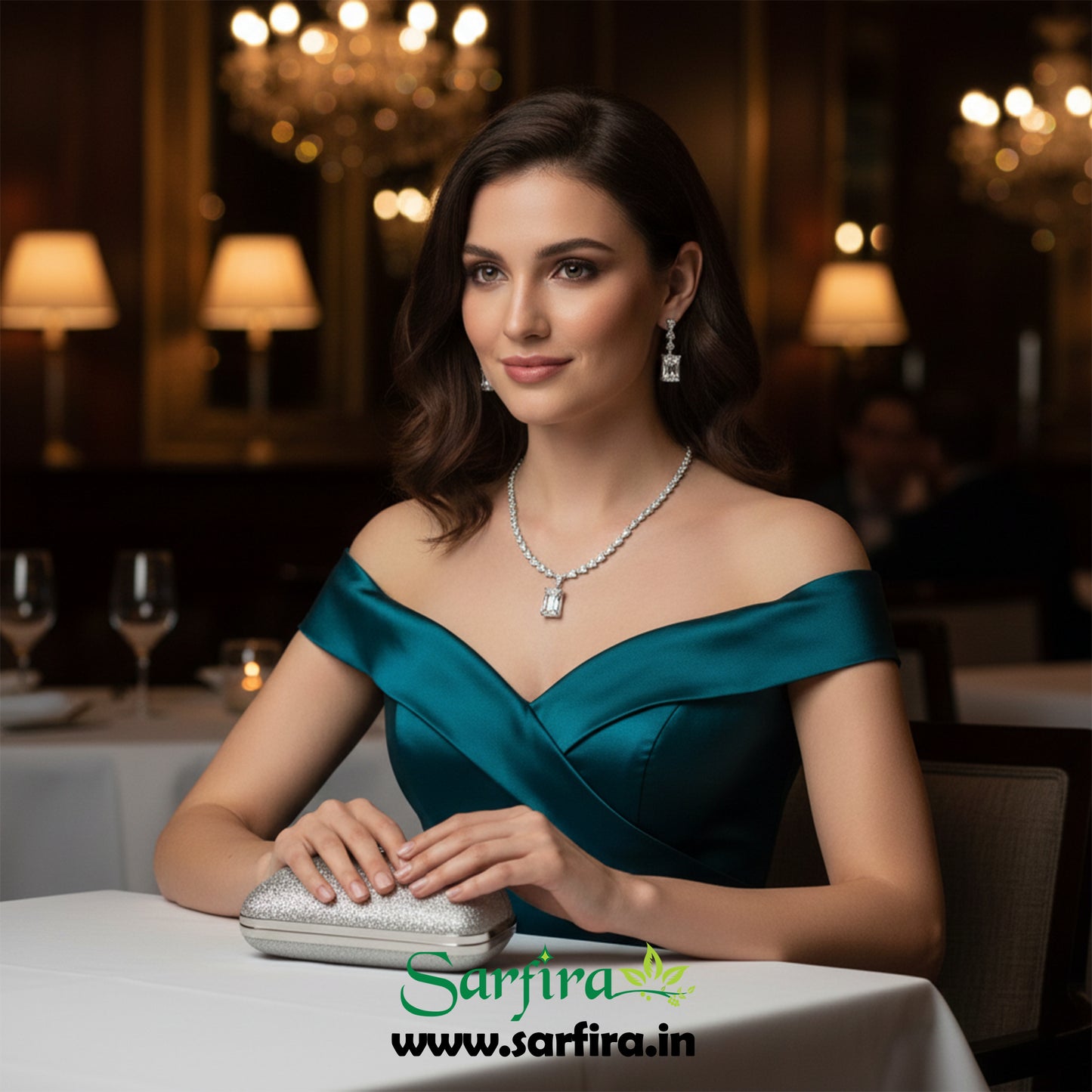 White American Diamond Rectangle Pendant Necklace