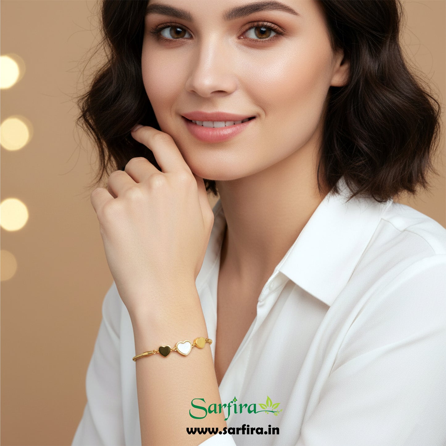 Gold MOP & Triple Heart Snake Chain Bracelet