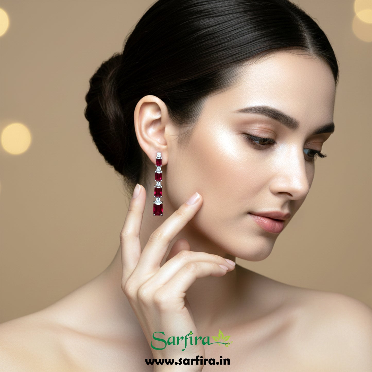 Red Stone Large Drop Party Wear & Bridal Necklace