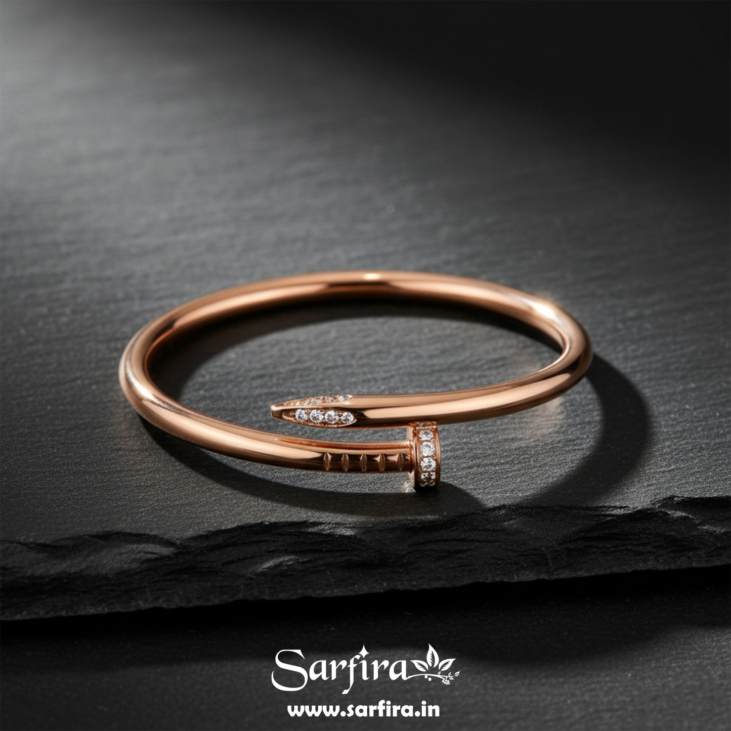 Rose Gold CZ Studded Nail Kada Bracelet