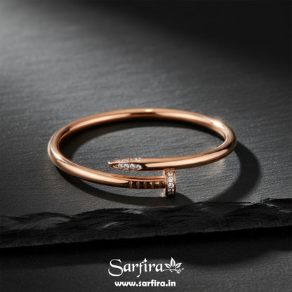 Rose Gold CZ Studded Nail Kada Bracelet